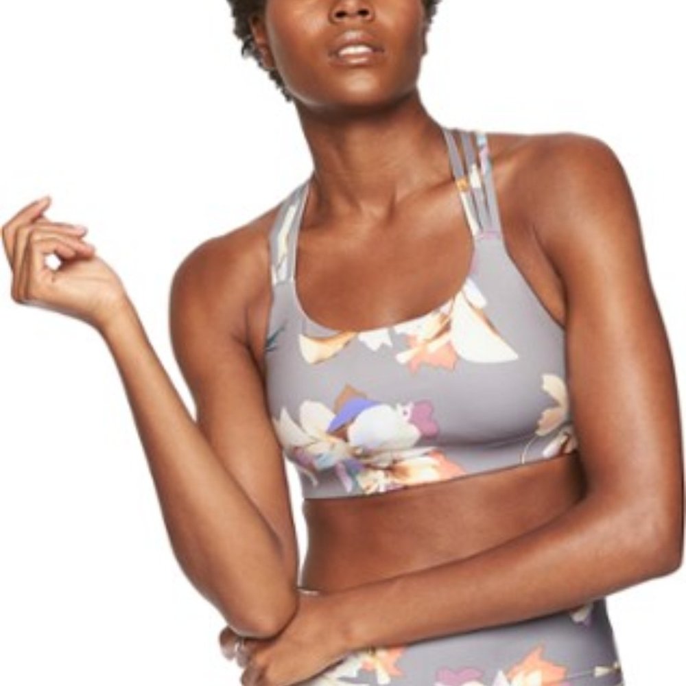 Athleta Hyper Focused Grey Floral Sports Bra